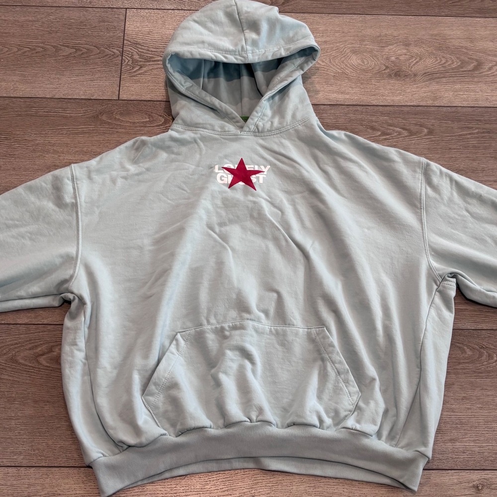 Lonely Ghost Hoodie Large Blue Red Star Graphic Pullover Sweatshirt Casual